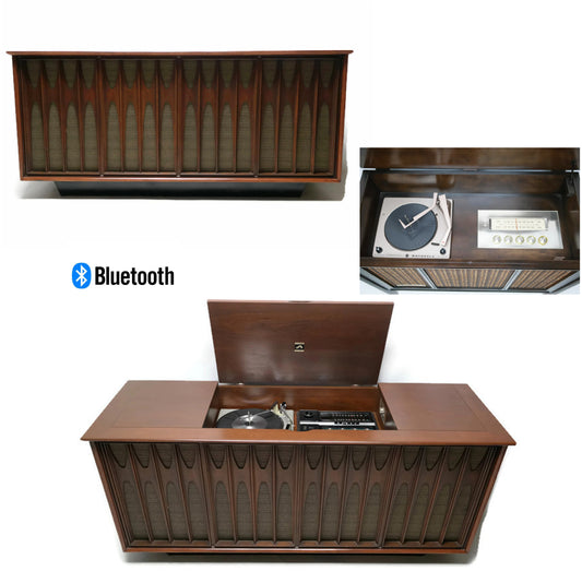 The Vintedge Co™ - RCA BRASILIA/COFFEY Mid Century Record Player Changer AM|FM Stereo Console - Bluetooth