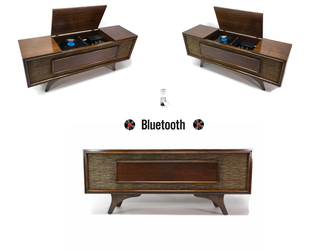 The Vintedge Co™ - TURNTABLE READY SERIES™ - GE LONG-AND-LOW Modern Turntable Record Player Stereo Console