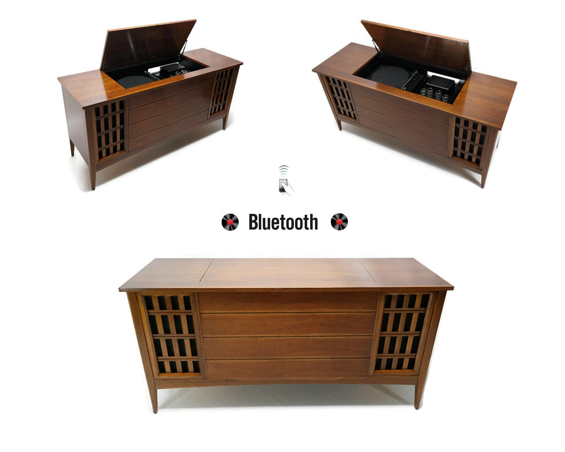 Teh Vintedge Co™ - TURNTABLE READY SERIES™ - VINTAGE Mid Century Stereo Console Turntable Record Player Cabinet