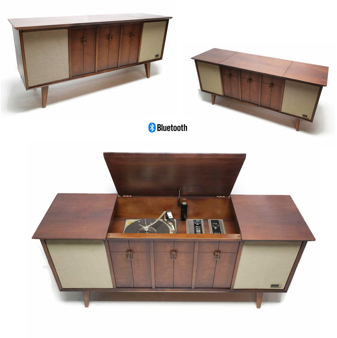 The Vintedge Co™ - ZENITH Mid Century Modern Record Player Changer Stereo Console AM FM  - Bluetooth