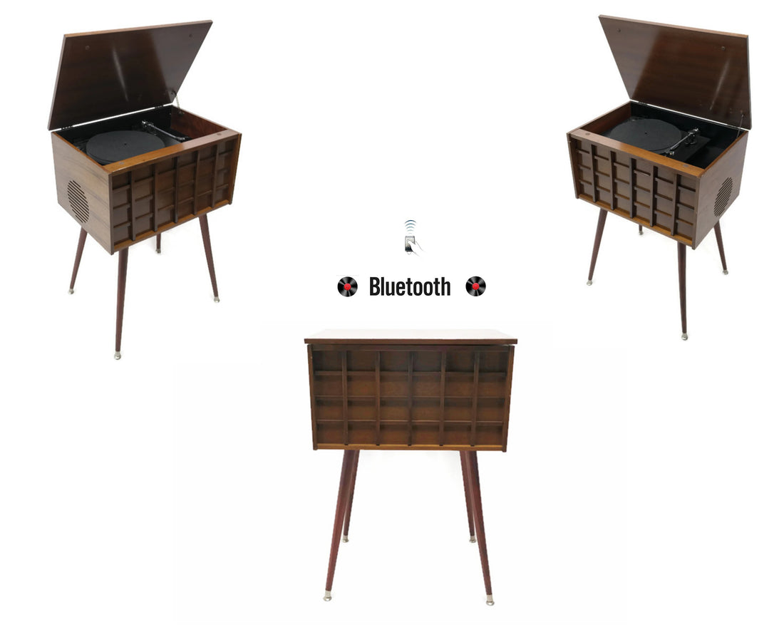The Vintedge Co™ - THE GRID Vintage Wood Stereo Cabinet Modern Turntable Record Player Stereo