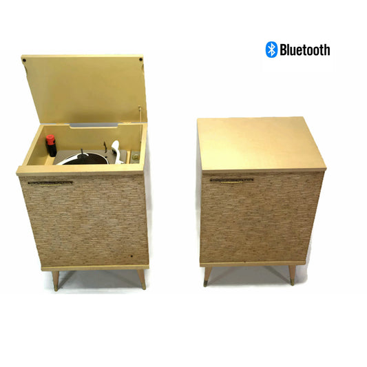 The Vintedge Co™ - RCA ORTHOPHONIC 2-Piece Blonde High Fidelity Record Player Changer + Speaker - Bluetooth