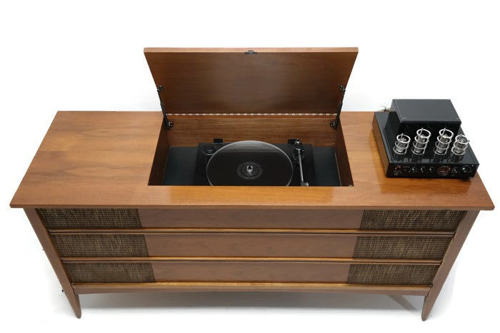 The Vintedge Co™ - VintedgeCo™ - TURNTABLE READY SERIES™ - Mid Century Modern Vintage Stereo Console Wood Cabinet