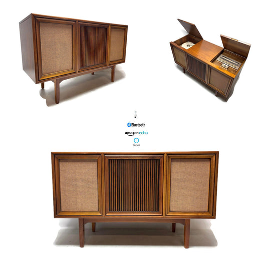 The Vintedge Co™ - MOTOROLA 3-Channel Mid Century Stereo Console Record Player Changer AM FM Alexa Bluetooth