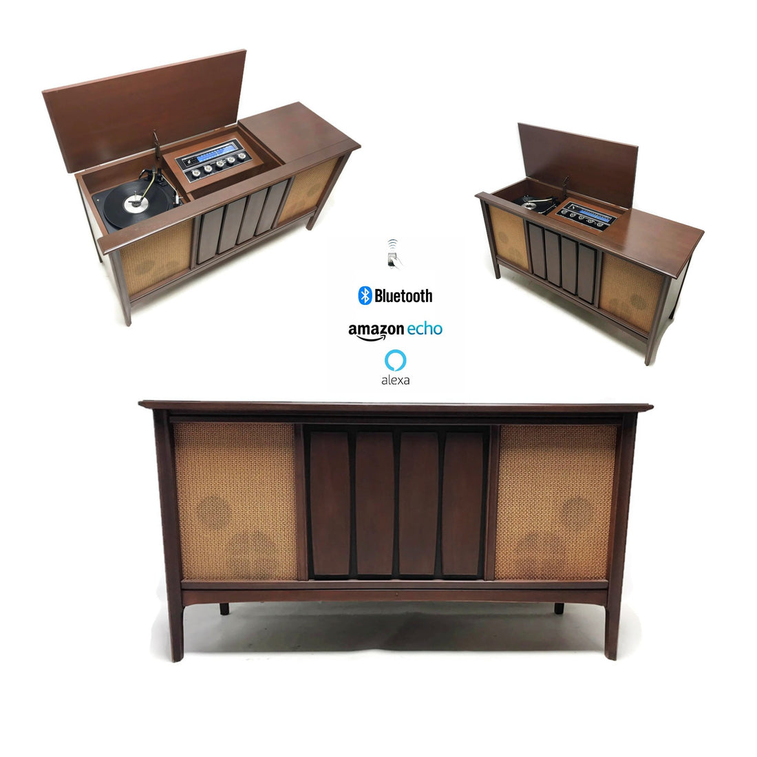The Vintedge Co™ -  SYLVANIA Mid Century Vintage Record Player Changer Stereo Console - Bluetooth