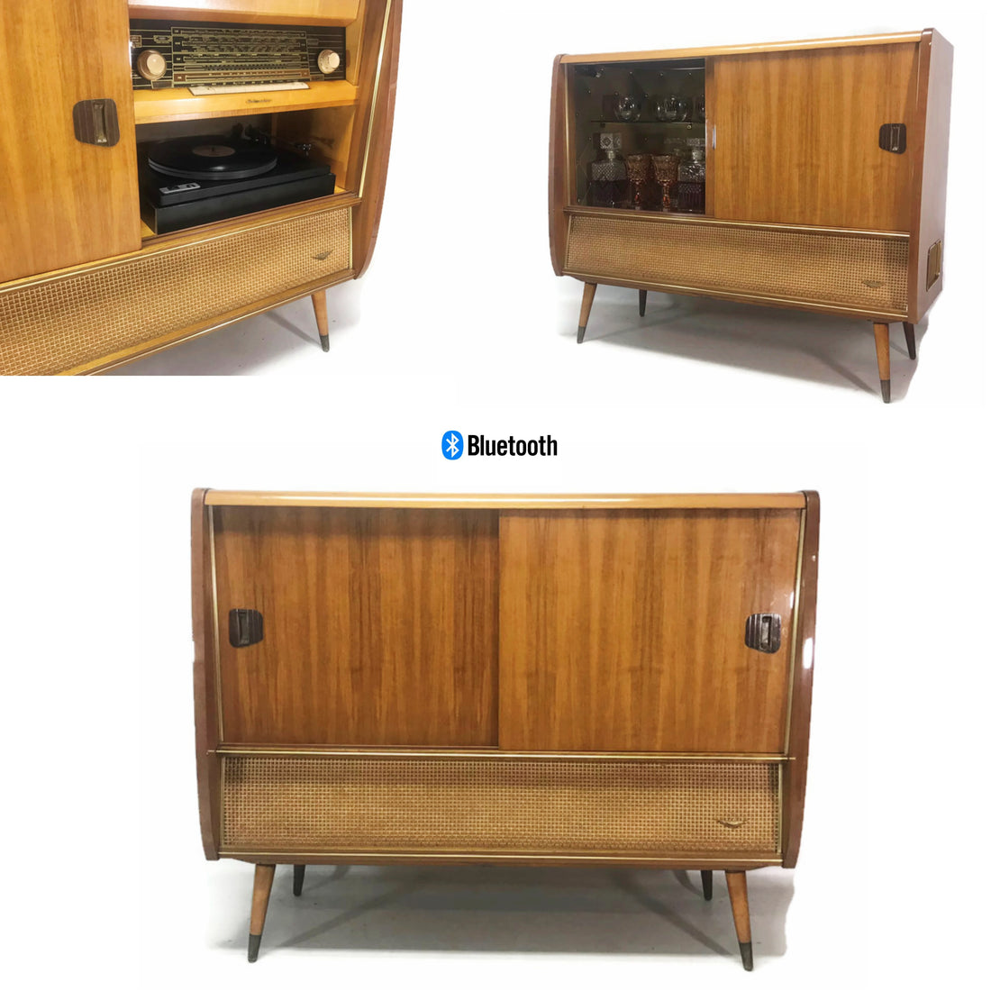 The Vintedge Co™ - VintedgeCo™ - TURNTABLE READY SERIES™ - KORTING DELMONICO Mid Century Stereo Console Turntable Record Player Cabinet w/WHISKEY BAR