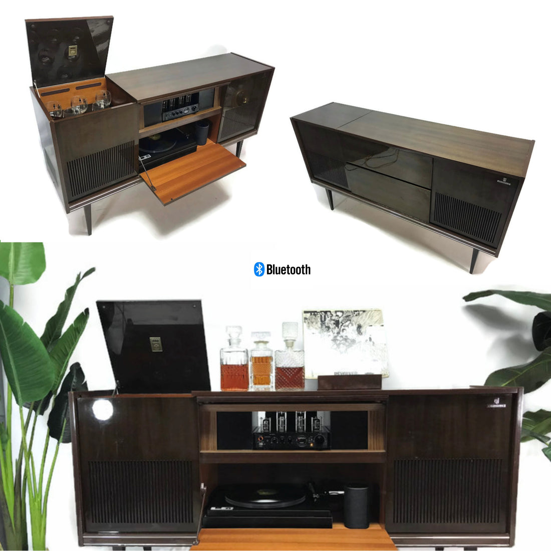 The Vintedge Co™ - GRUNDIG 60s Mid Century Stereo Console Turntable Record Player Cabinet AM FM Bluetooth Amazon Echo Dot