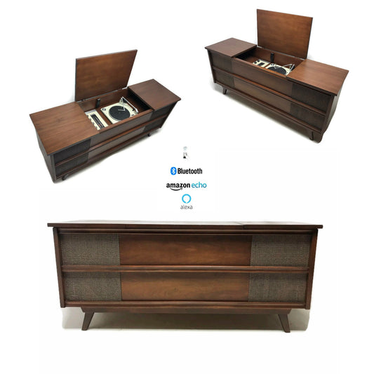 The Vintedge Co™ - PENNECREST Long and Low Mid Century Record Player Changer Stereo Console - Bluetooth