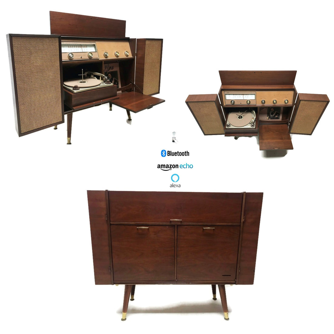 The Vintedge Co™ - Vintage 50s 60s ZENITH Mid Century Record Player Changer Stereo Console w/Flip-Out Speakers - Bluetooth