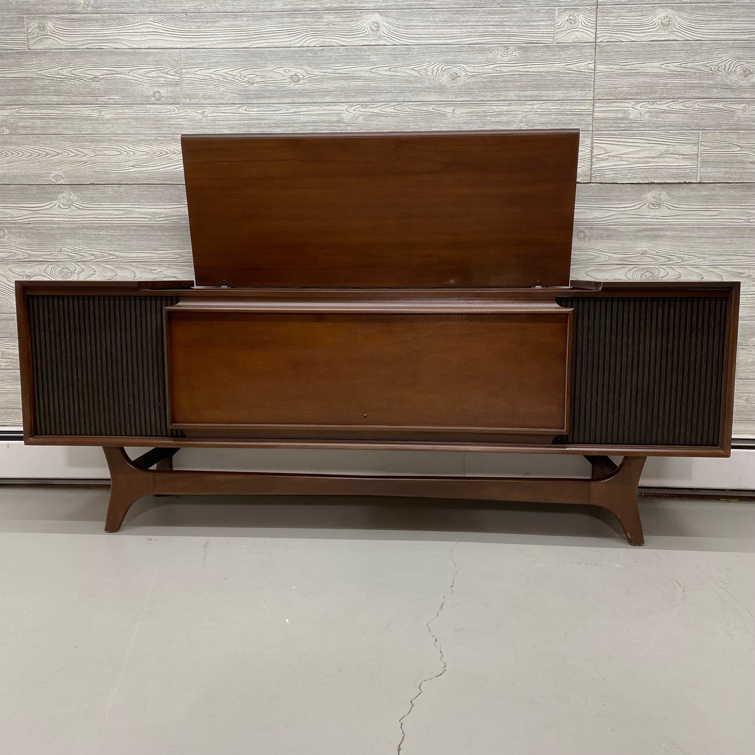 SOLD OUT!!! GE General Electric Mid Century Long and Low Stereo Console Record Player Changer AM FM Bluetooth The Vintedge Co.