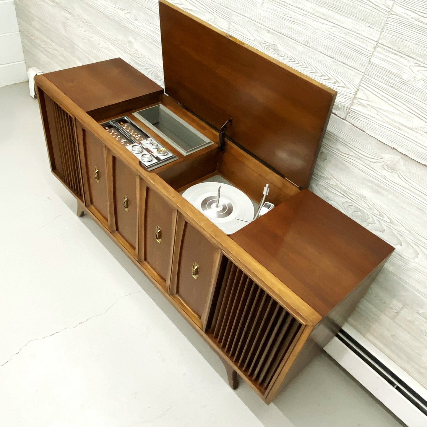 SOLD OUT! ZENITH Mid Century SOLID STATE Vintage Stereo Console Record Player Changer AM FM Bluetooth The Vintedge Co.