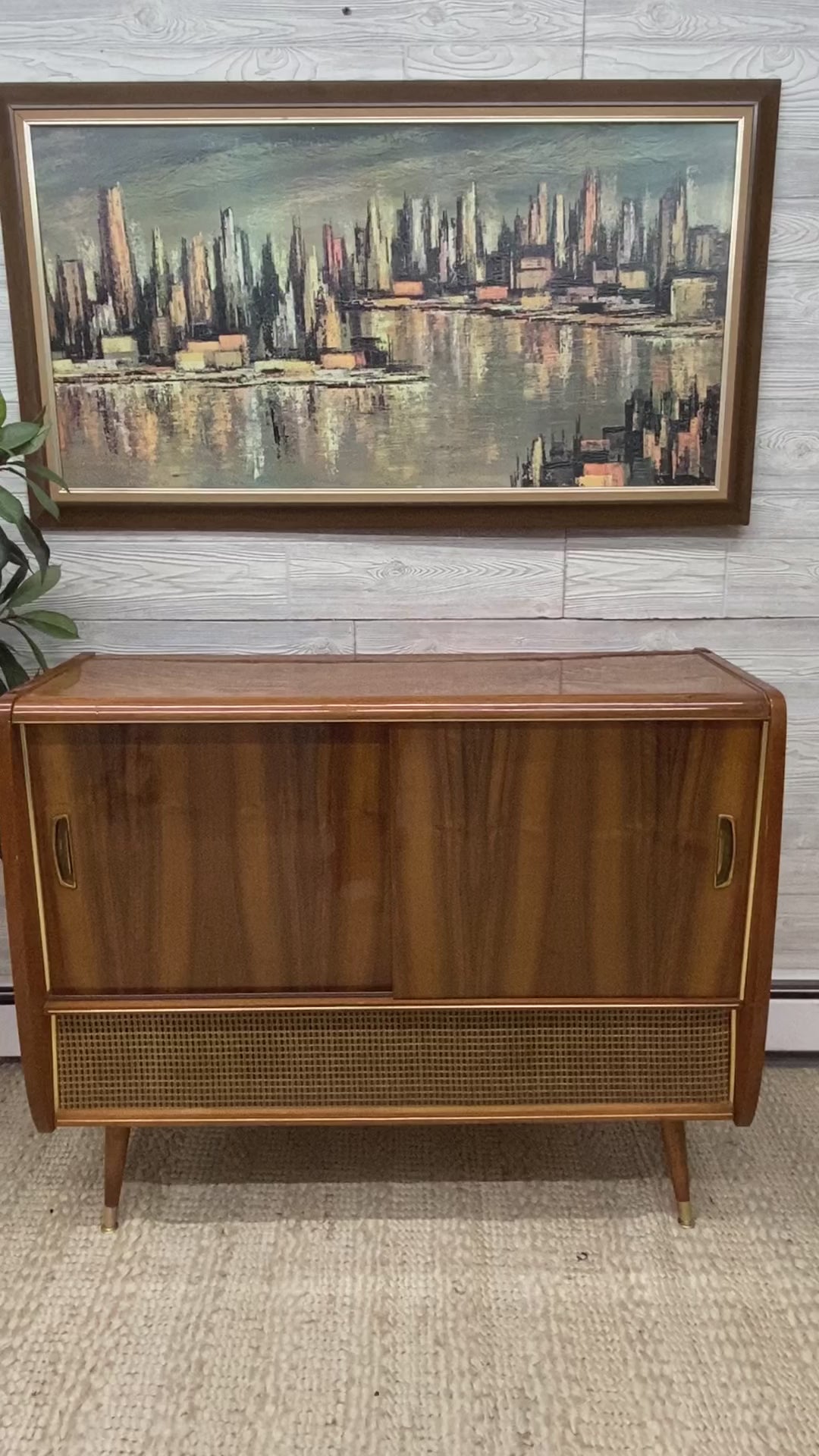 the vintedge co. vintage, stereo, console, delmonico, record player, record changer, vinyl, lp, recored album, 50s, 60s, mid century, mcm, stereo, vintage record player, vintage stereo console, am, fm, bluetooth, whiskey bar console, wet bar console,