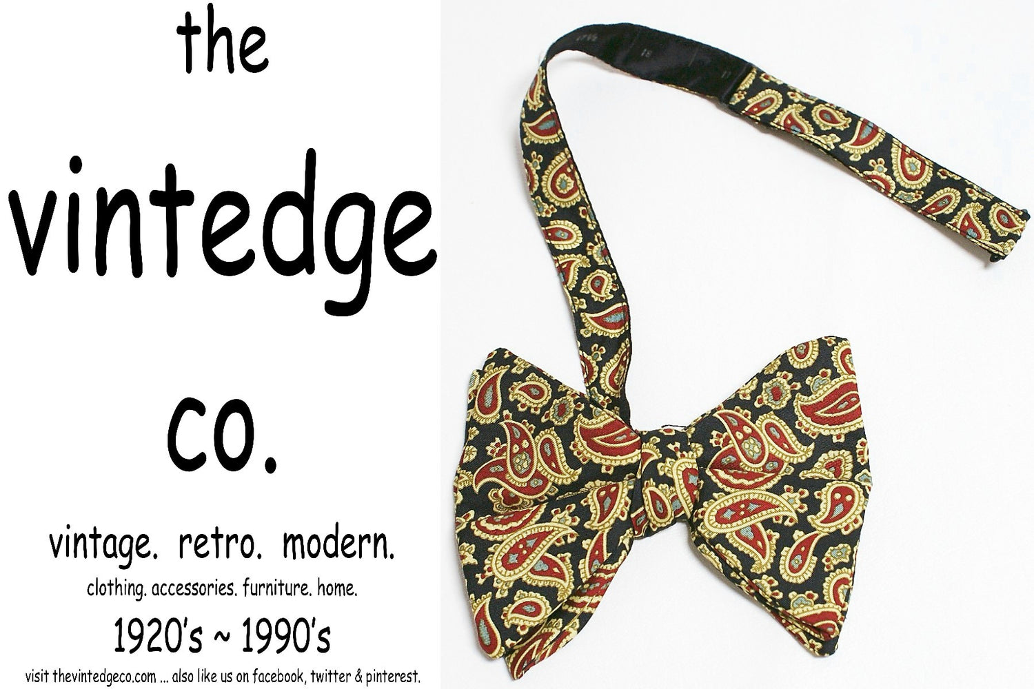 SOLD | 50s 60s Rockabilly Red Gold Paisley Bow Neck Tie The Vintedge Co.