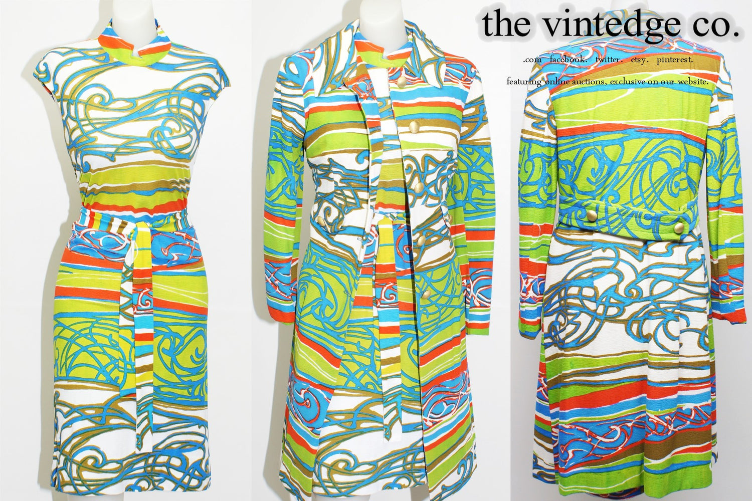 SOLD | 60s Mod Op-Art Duster Jacket Pencil Dress The Vintedge Co.