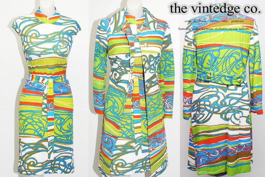 SOLD | 60s Mod Op-Art Duster Jacket Pencil Dress The Vintedge Co.
