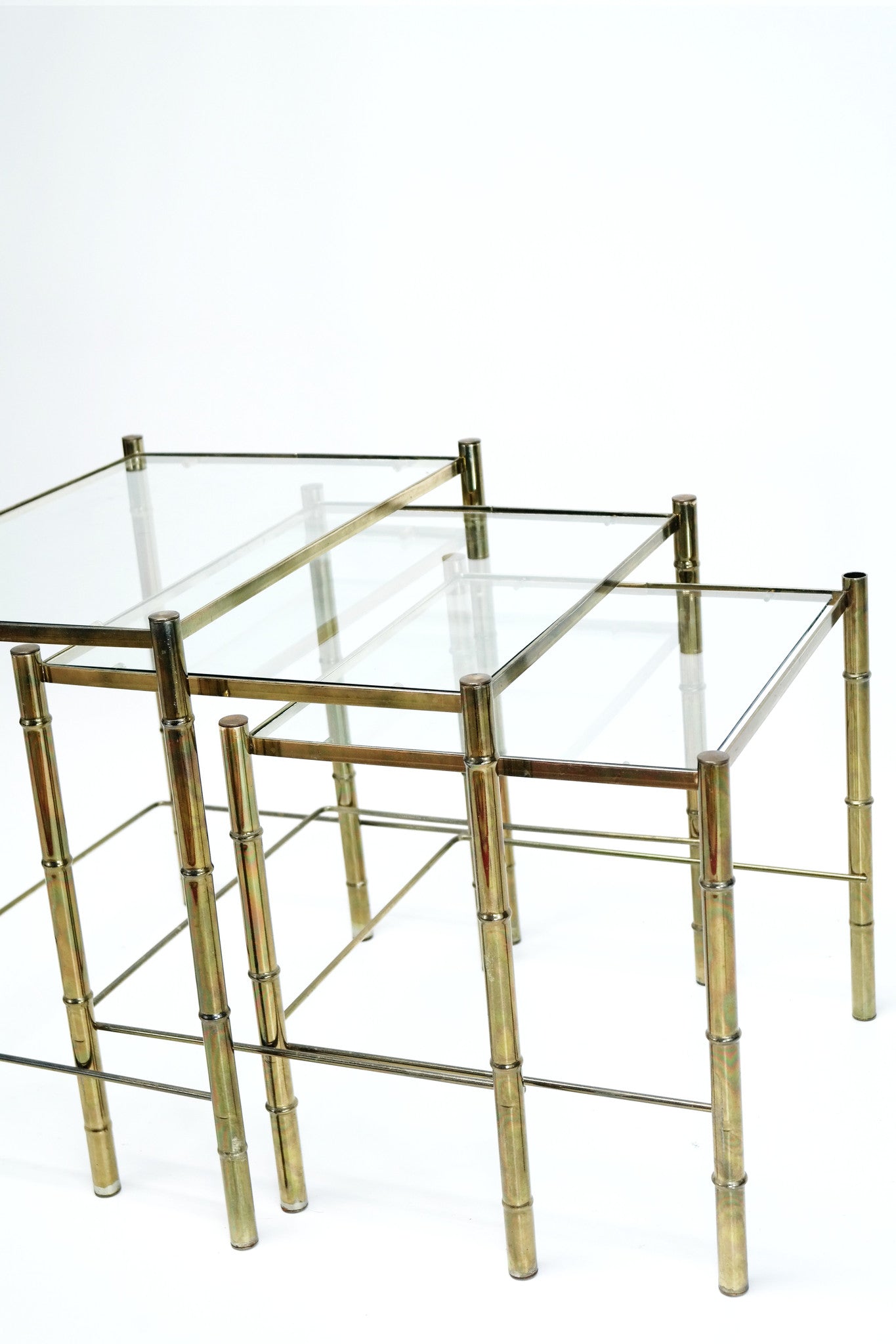 Vintage Auction | Hollywood Regency Brass Bamboo Nesting Side Table S|3 The Vintedge Co.