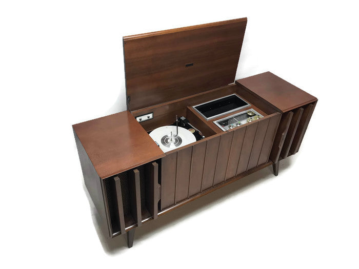 **SOLD OUT**  ZENITH Louver Door Record Player Changer Stereo Console AM FM Bluetooth The Vintedge Co.
