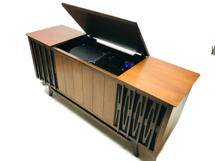**SOLD OUT** VintedgeCo™ - TURNTABLE READY SERIES™ - Mid Century Stereo Console Turntable Record Player OLYMPIC Cabinet Bluetooth Alexa The Vintedge Co.