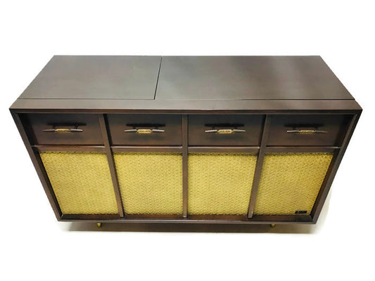 **SOLD OUT** VintedgeCo™ - TURNTABLE READY SERIES™ - Mid Century Stereo Console Turntable Record Player ARVIN Cabinet Bluetooth Alexa The Vintedge Co.