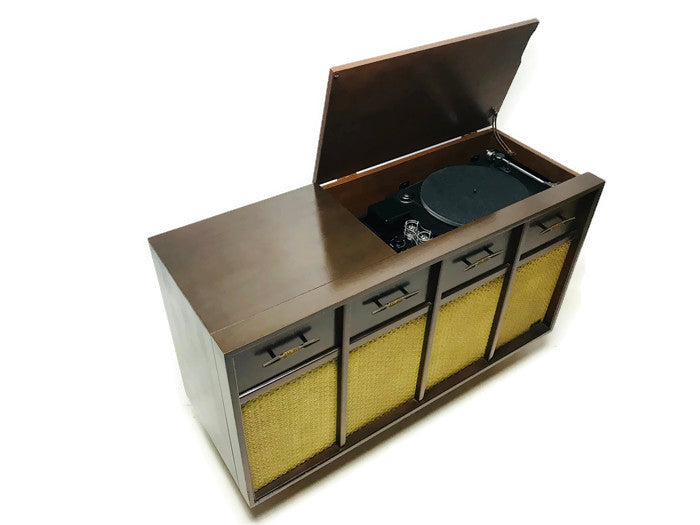 **SOLD OUT** VintedgeCo™ - TURNTABLE READY SERIES™ - Mid Century Stereo Console Turntable Record Player ARVIN Cabinet Bluetooth Alexa The Vintedge Co.