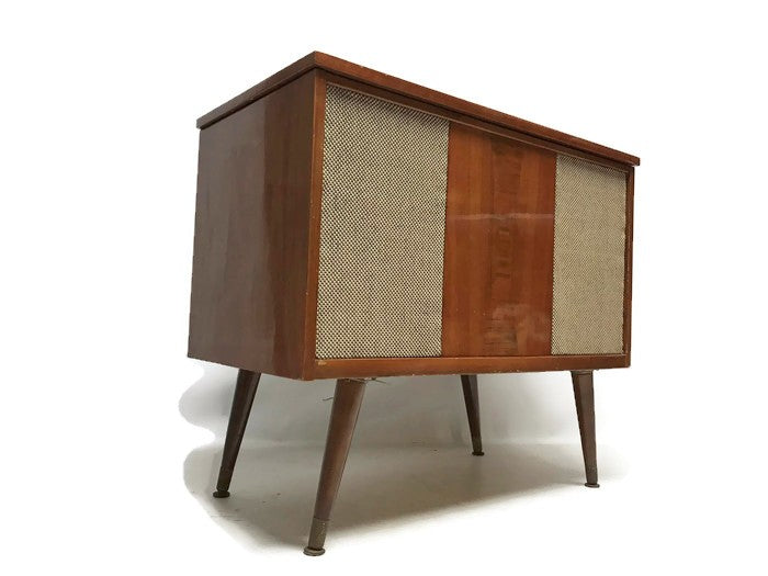 **SOLD OUT** VintedgeCo™ - TURNTABLE READY SERIES™ - Mid Century Stereo Console Turntable Record Player DELMONICO Cabinet Bluetooth Alexa The Vintedge Co.