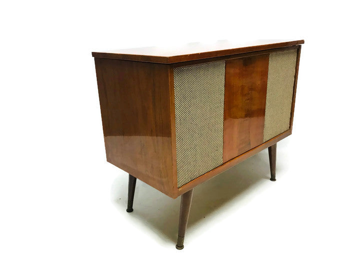 **SOLD OUT** VintedgeCo™ - TURNTABLE READY SERIES™ - Mid Century Stereo Console Turntable Record Player DELMONICO Cabinet Bluetooth Alexa The Vintedge Co.