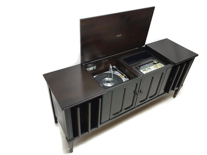 **SOLD OUT** ZENITH Vintage ESPRESSO BROWN Louver Door Record Player Changer Stereo Console AM FM Bluetooth The Vintedge Co.