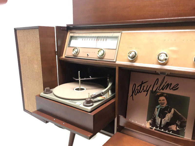 **SOLD OUT** Vintage 50s 60s ZENITH Hi Fidelity Record Player Changer Stereo Console w/Flip-Out Speakers - AM/FM - Bluetooth The Vintedge Co.