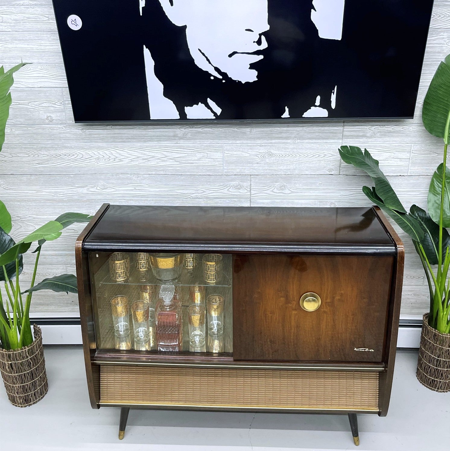 SOLD OUT!!! KUBA 50s Mid Century Stereo Console Record Player Changer w/Whiskey Bar Cabinet - AM FM Bluetooth Alexa The Vintedge Co.