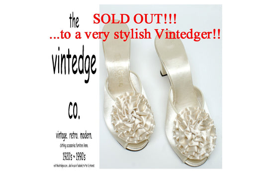 SOLD - Vintage Ivory Satin Mules The Vintedge Co.