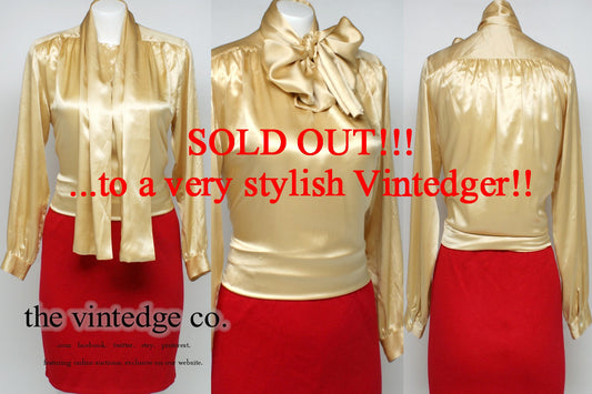 SOLD - Vintage Gold Ascot Blouse The Vintedge Co.