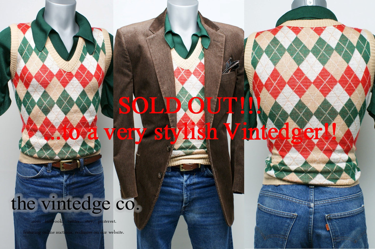 SOLD - Vintage Mens Argyle Vest The Vintedge Co.