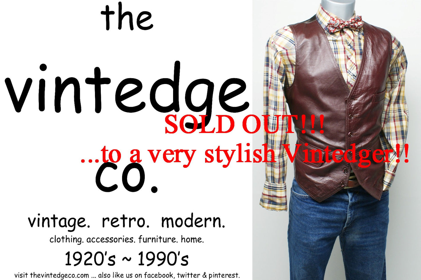 SOLD - Vintage Mens Leather Vest Coat The Vintedge Co.