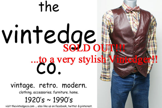 SOLD - Vintage Mens Leather Vest Coat The Vintedge Co.