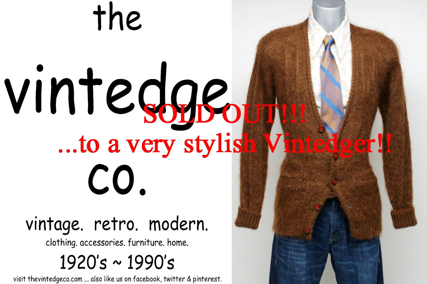 SOLD - Vintage Mens Cardigan Sweater The Vintedge Co.