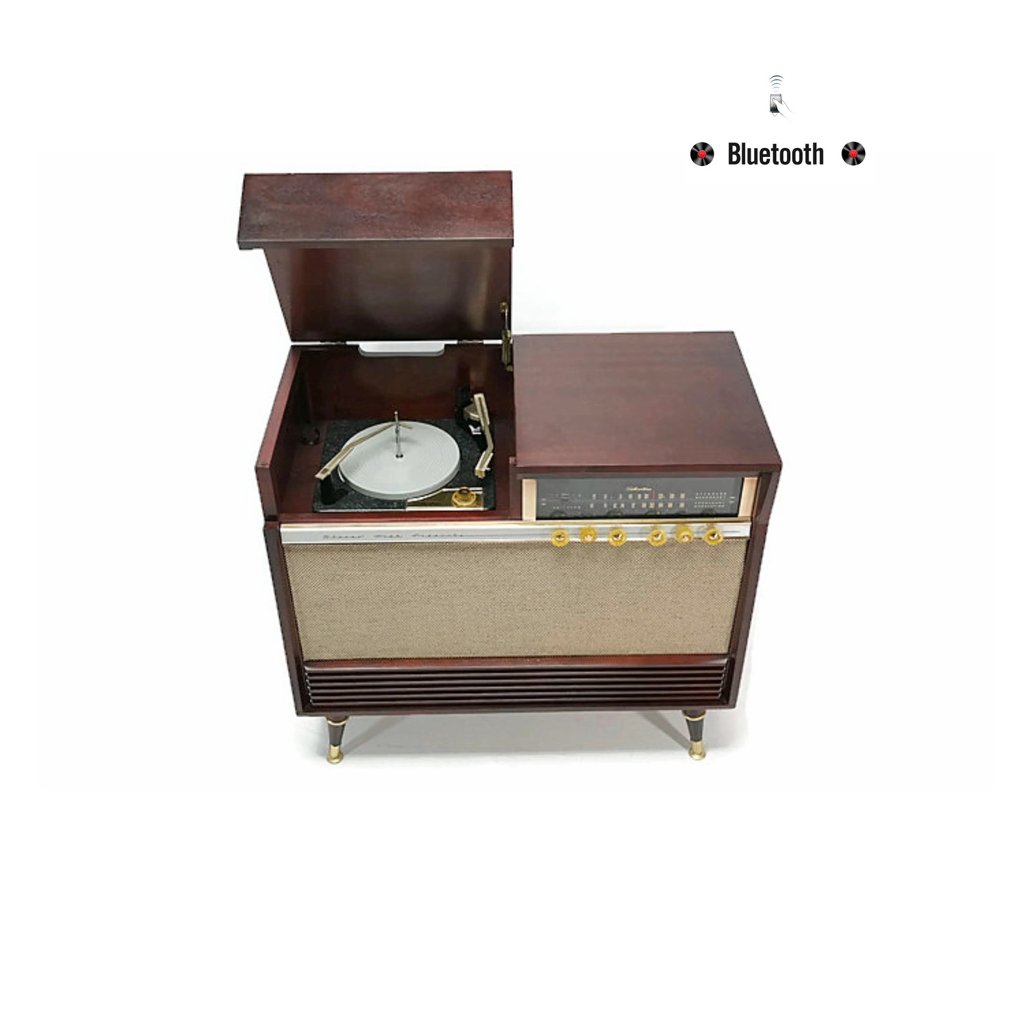 **SOLD OUT** SILVERTONE 50s Mid Century Record Player Changer Stereo Console AM FM Bluetooth The Vintedge Co.