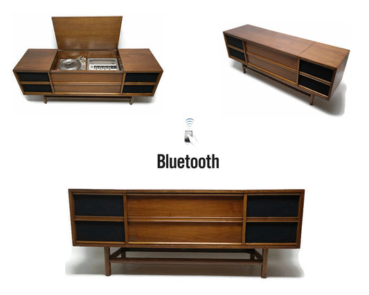 SOLD GE Long and Low Vintage 60's Record Changer Stereo Console - AM/FM Tuner - Bluetooth The Vintedge Co.