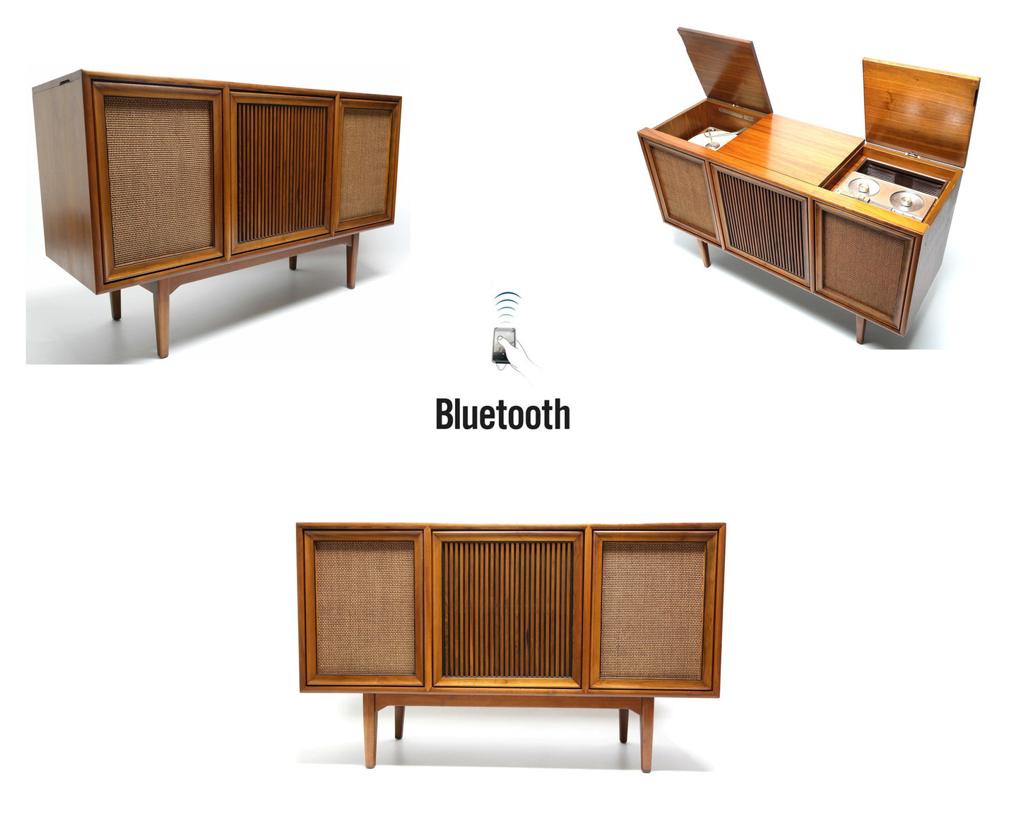 Mid Century Modern Stereo Console By Motorola Record Changer - AM/FM- Tuner - Bluetooth The Vintedge Co.