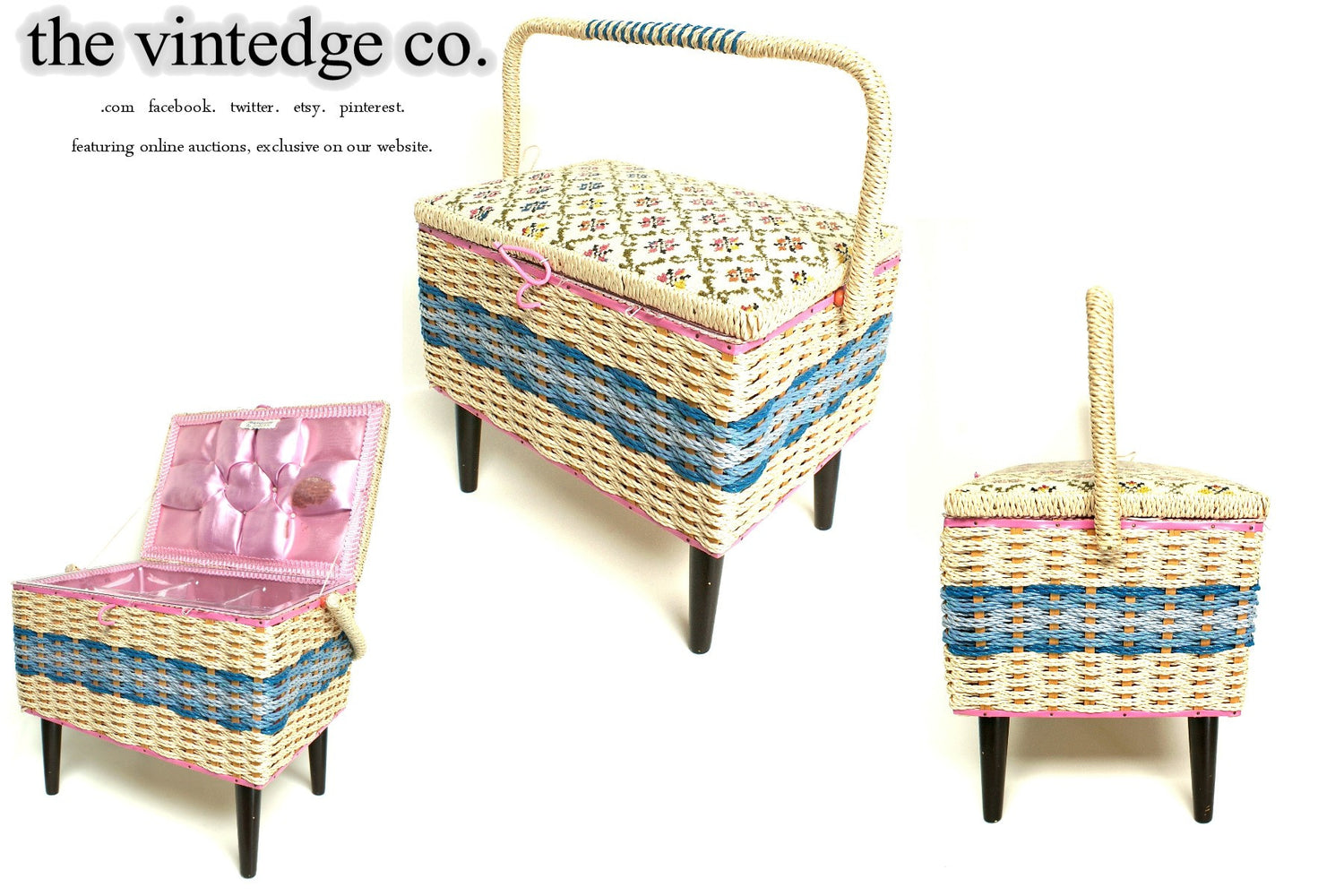 Sold | Mid Century Woven Sewing Box The Vintedge Co.