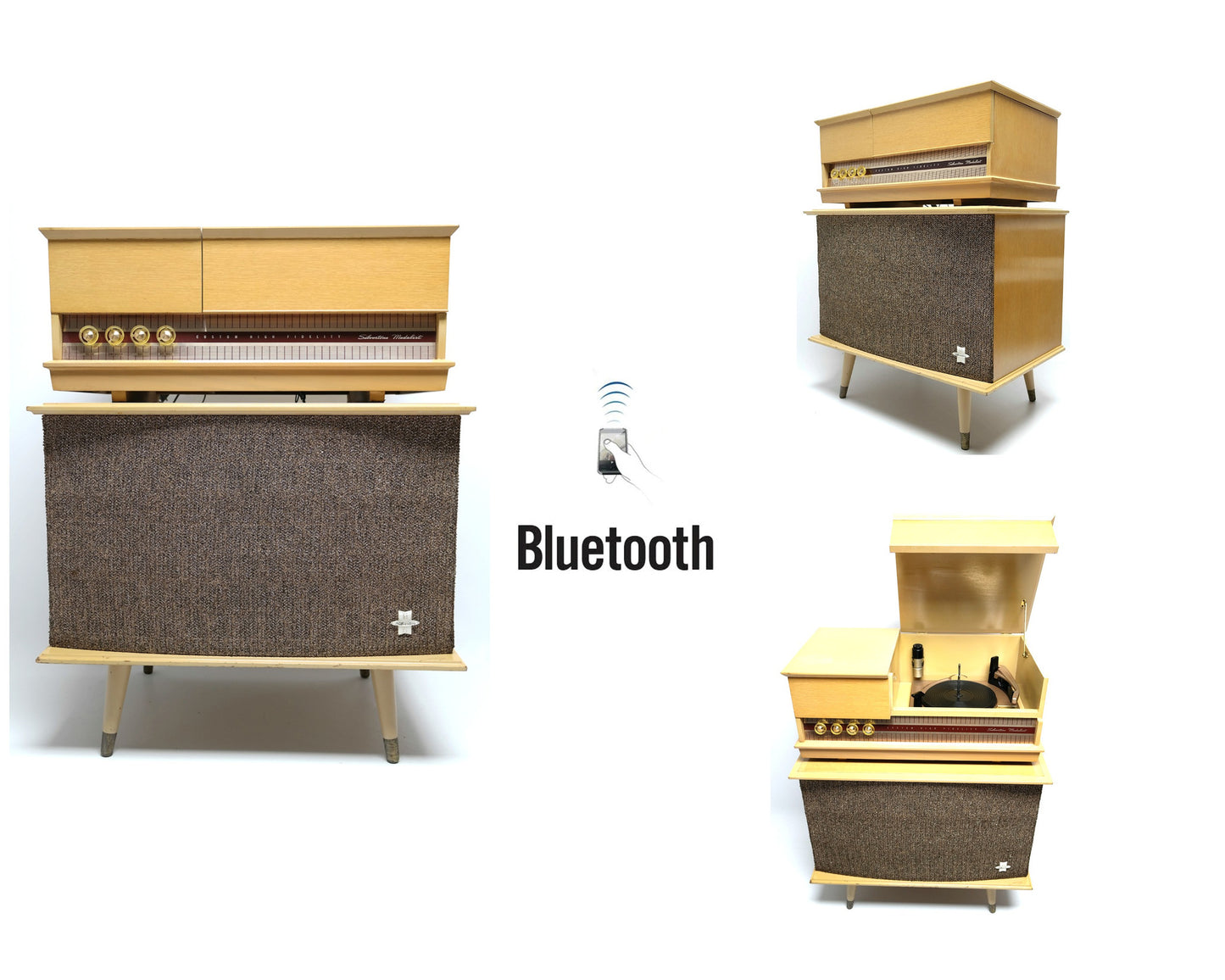 Mid Century Modern Silvertone Consolette Record Player and Bluetooth The Vintedge Co.