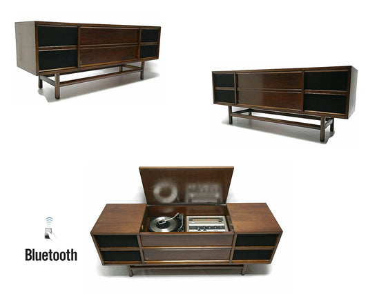 Mid Century Modern GE Long and Low Vintage Stereo Console - Record Player Changer - AM/FM Tuner - Bluetooth The Vintedge Co.