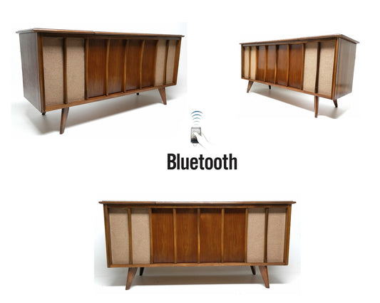 Mid Century Stereo Console  - Bluetooth -  FM Tuner - Record Changer FULLY RESTORED The Vintedge Co.