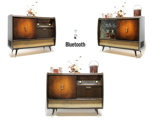 Mid Century Modern Blaupunkt Stereo Console - Built in Bar Record Changer - AM/FM- Tuner - Bluetooth -Shortwave The Vintedge Co.