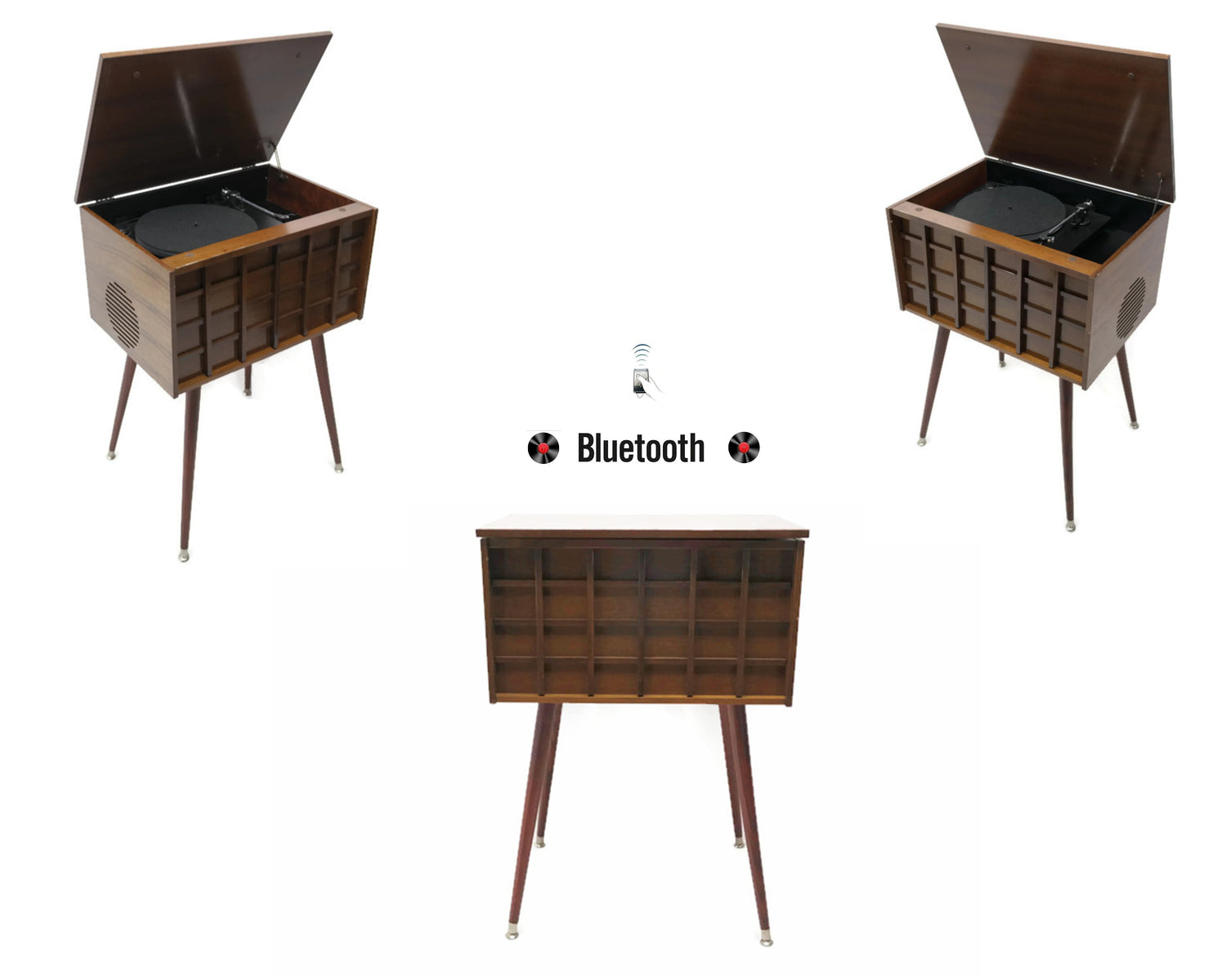 **SOLD OUT** The Vintedge Co™ - TURNTABLE READY SERIES™ - THE GRID Vintage Wood Stereo Cabinet w/Modern Turntable Record Player Stereo The Vintedge Co.