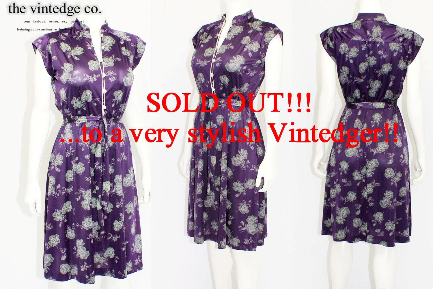 SOLD - 1980s Purple Floral Dress The Vintedge Co.
