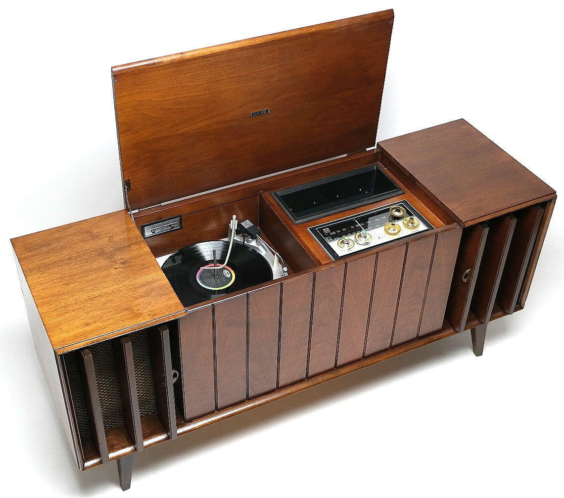 Mid Century Zenith Stereo Console Louver Doors Record Player Changer - Bluetooth -  AM/FM Tuner The Vintedge Co.