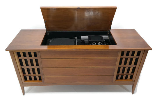 **SOLD OUT** The Vintedge Co™ - TURNTABLE READY SERIES™ - VINTAGE Mid Century Stereo Console Modern Turntable Record Player Cabinet The Vintedge Co.