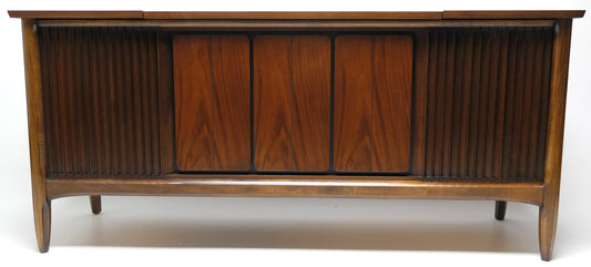 Mid Century Modern Stereo Console By Sylvania Record Changer - AM/FM- Tuner Solid State The Vintedge Co.