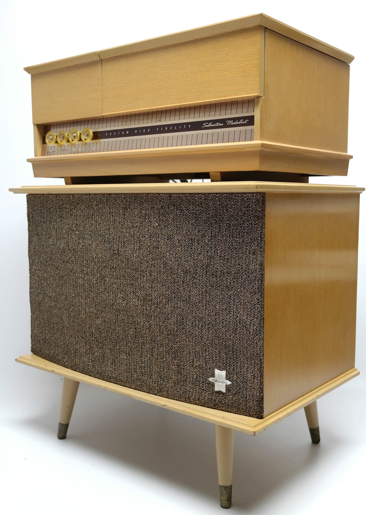 Mid Century Modern Silvertone Consolette Record Player and Bluetooth The Vintedge Co.