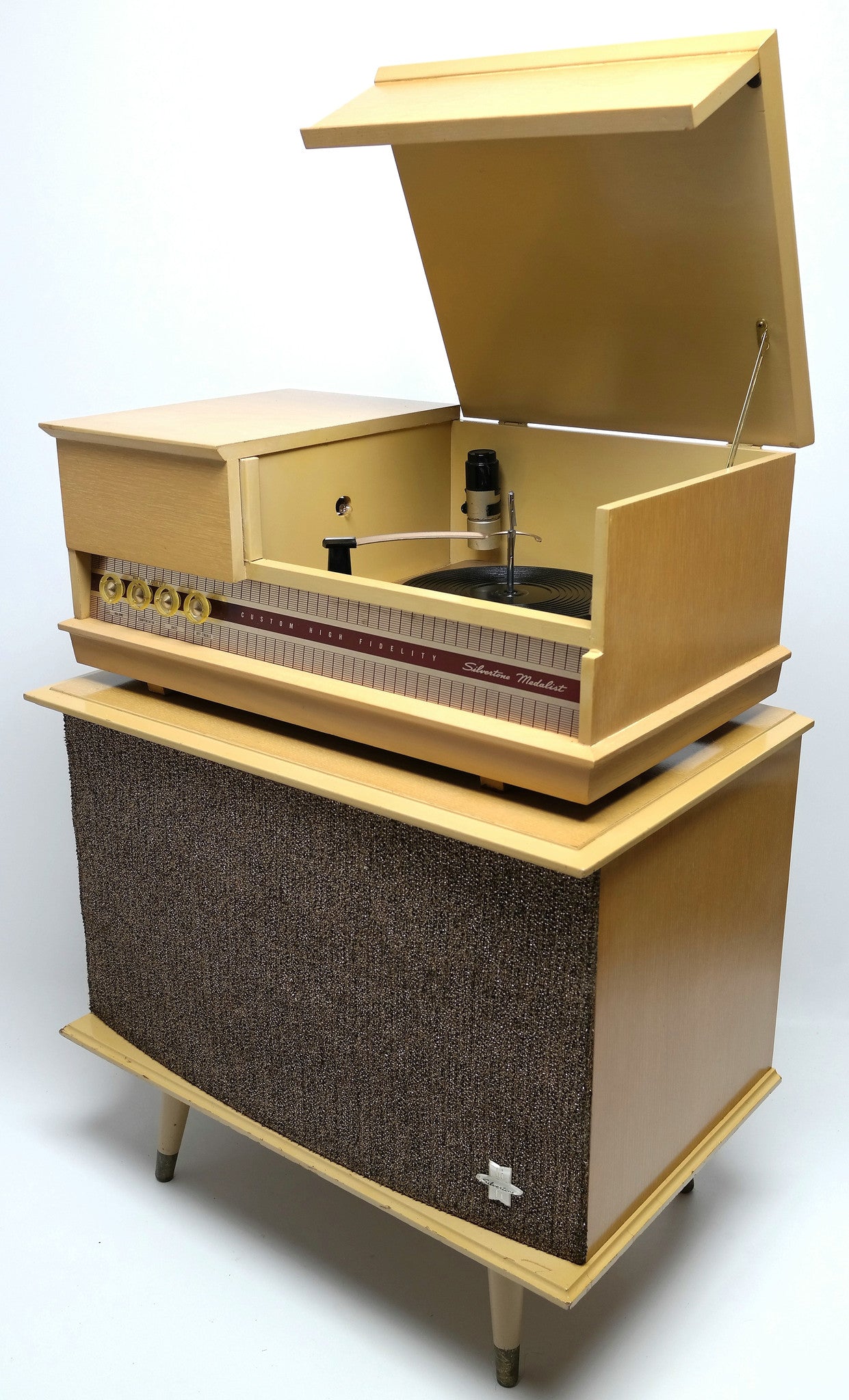 Mid Century Modern Silvertone Consolette Record Player and Bluetooth The Vintedge Co.